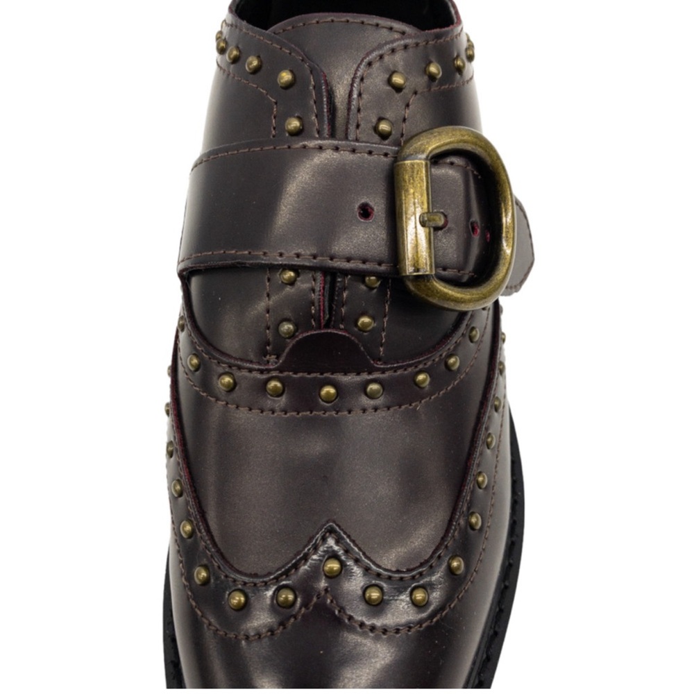Marc Fisher Dark Red Brown Bryleigh Wingtip Studded Buckle Accent Oxfords 9.5 - Picture 2 of 8